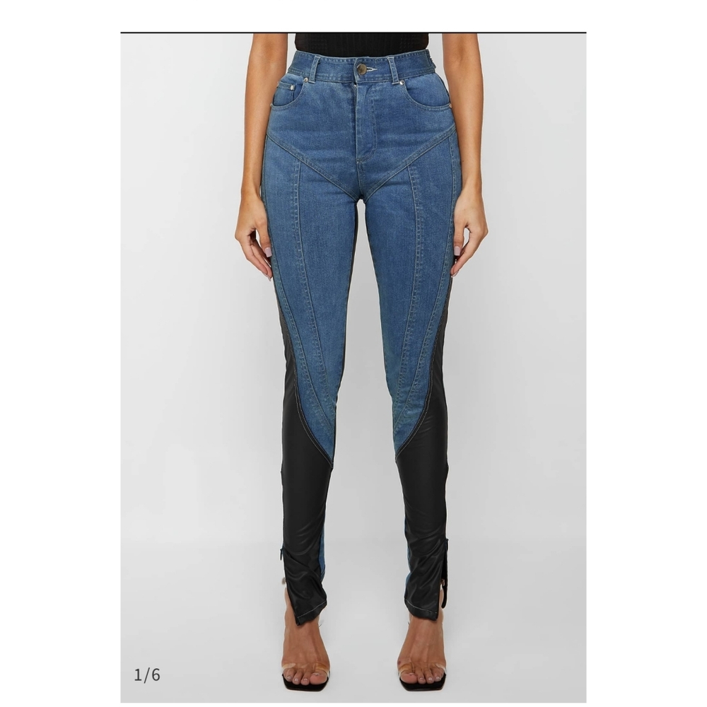 Faux leather and denim jeans
